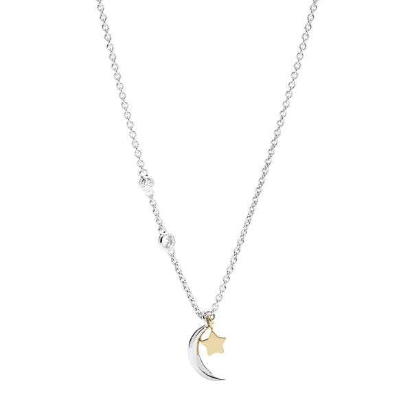 Fossil Sterling Silver Star and Crescent Moon Necklace - Preorder