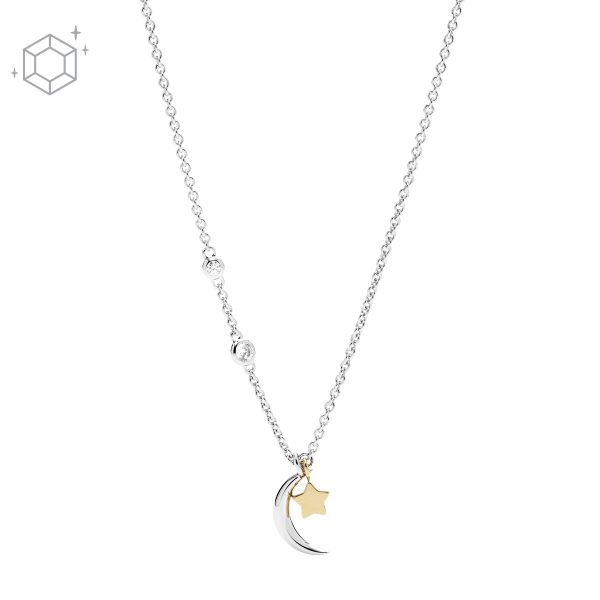 Fossil Sterling Silver Star and Crescent Moon Necklace - Preorder