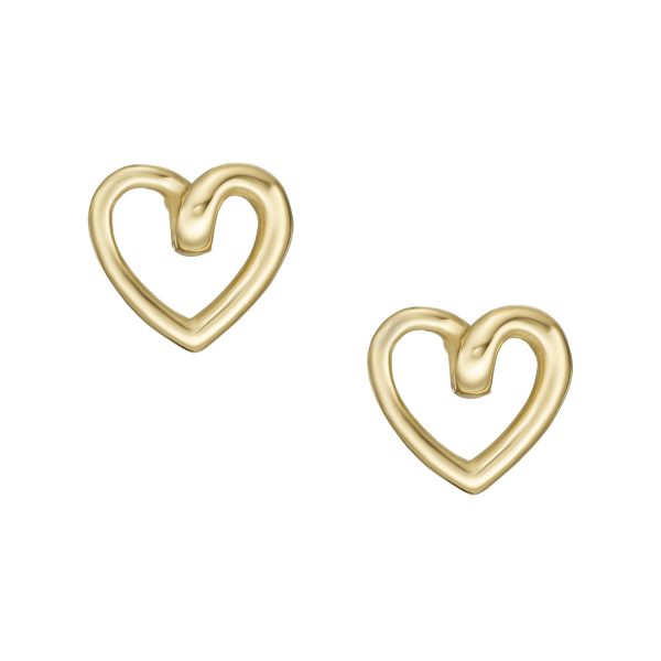 Fossil Sawyer Open Heart Gold-Tone Stainless Steel Stud Earrings - Preorder