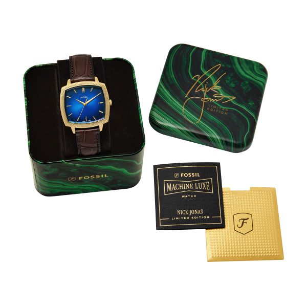 Fossil Nick Jonas x Fossil Machine Luxe 37mm Vignette Three-Hand Croco Leather Watch - Preorder