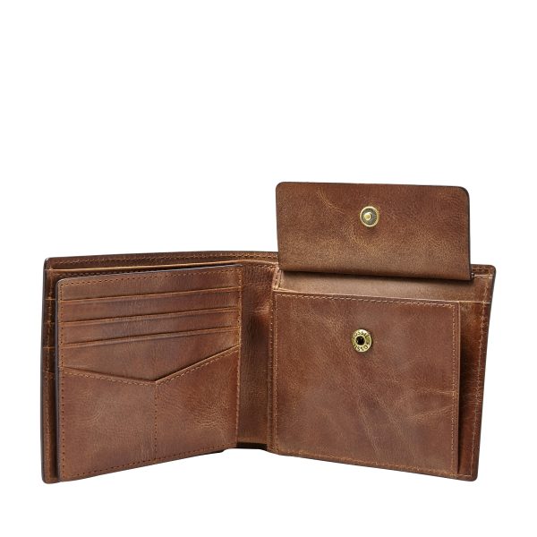 Fossil Derrick Leather RFID Large Coin Pocket Bifold Wallet - Preorder