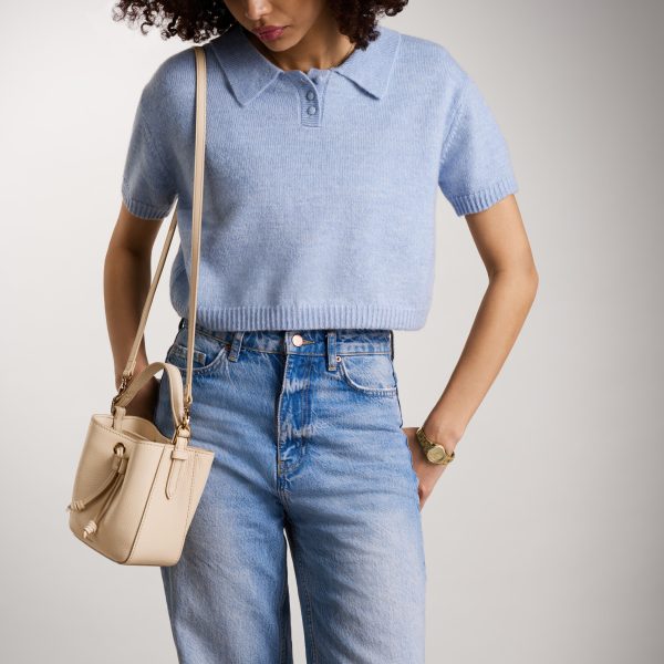 Fossil Tessa Small Bucket Crossbody in Cream, on-model view