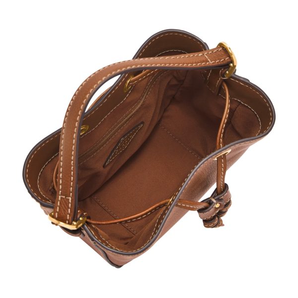 Fossil Tessa Small Bucket Crossbody in Medium Brown, interior view