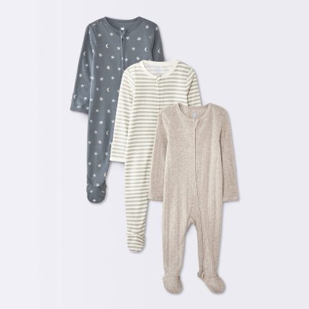 Cloud Island Baby 3-Pack Moons Footed Pajamas - USA Preorder