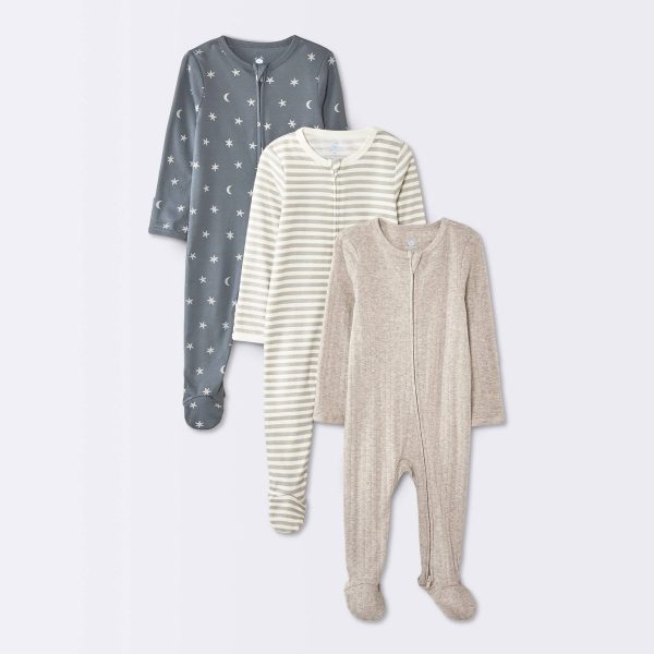 Cloud Island Baby 3-Pack Moons Footed Pajamas - USA Preorder