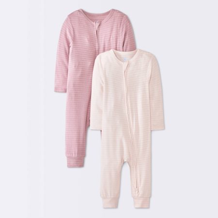 Cloud Island Baby Girls 2-Pack Soft Stripe Modal Rompers - USA Preorder