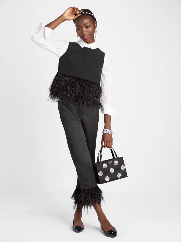 Kate Spade Feather Trim Crepe Top