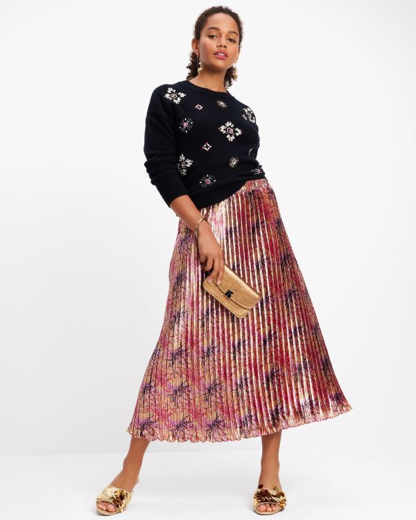 Kate Spade Winter Chrysanthemum Pleated Skirt