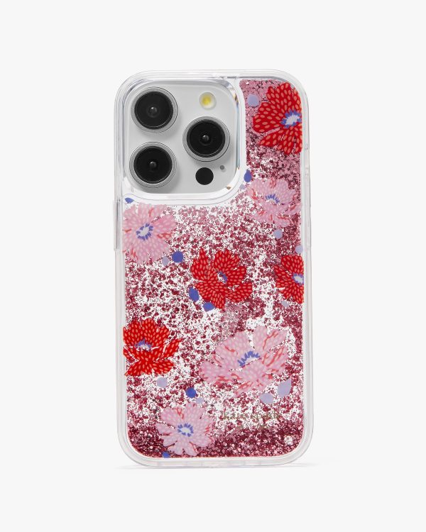 Kate Spade Dotty Floral Liquid Glitter iPhone 15 Pro Case
