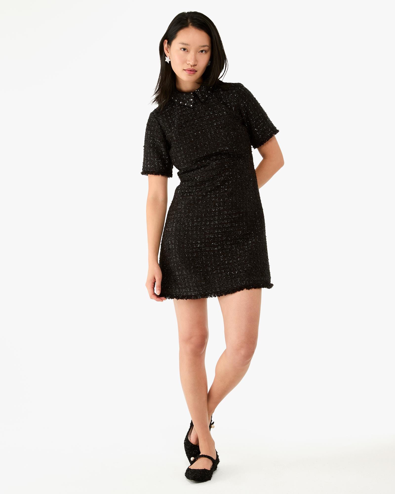 Kate Spade Embellished Collar Holiday Tweed Dress