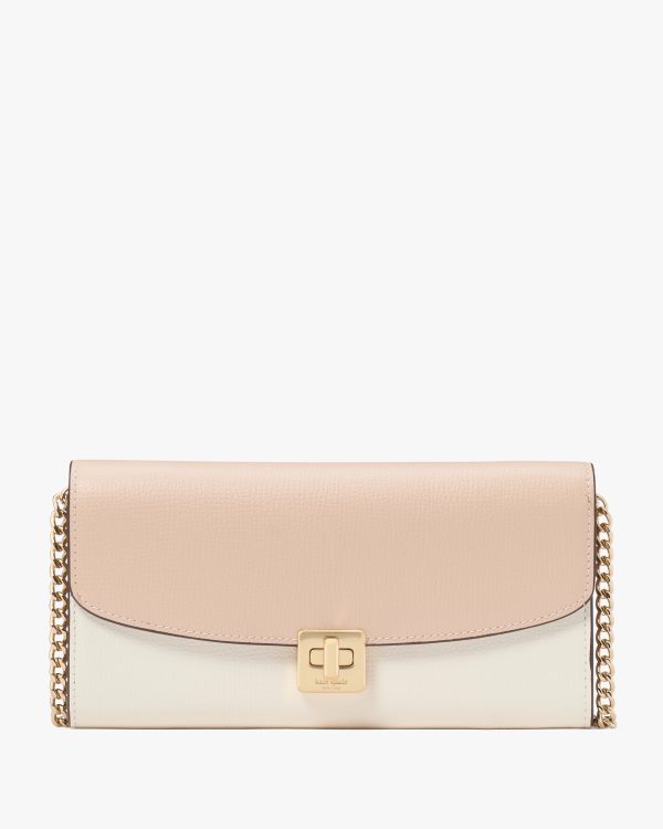 Kate Spade Phoebe Colorblock Refined Grain Leather Turnlock Wallet On A Chain