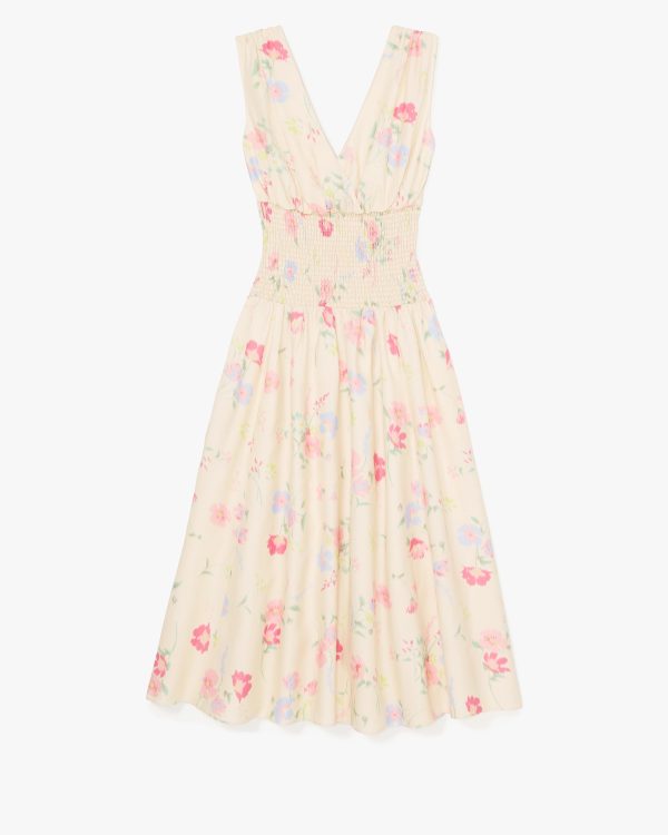 Kate Spade Whimsical Garden Smocked Midi Dress
