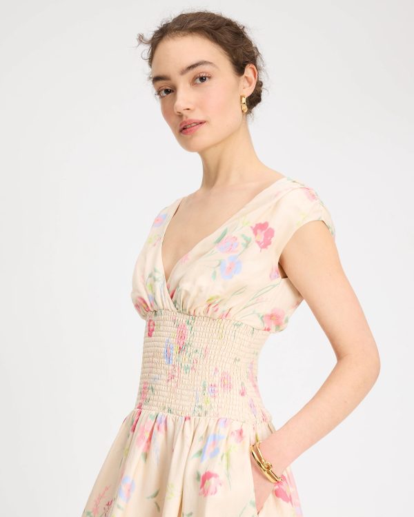 Kate Spade Whimsical Garden Smocked Midi Dress