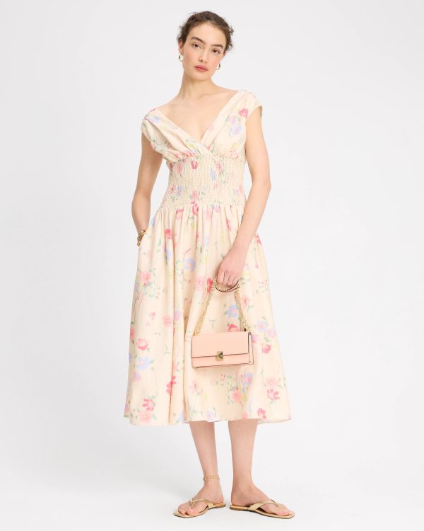 Kate Spade Whimsical Garden Smocked Midi Dress
