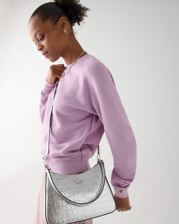 Kate Spade Margot Metallic Croc Embossed Medium Shoulder Bag