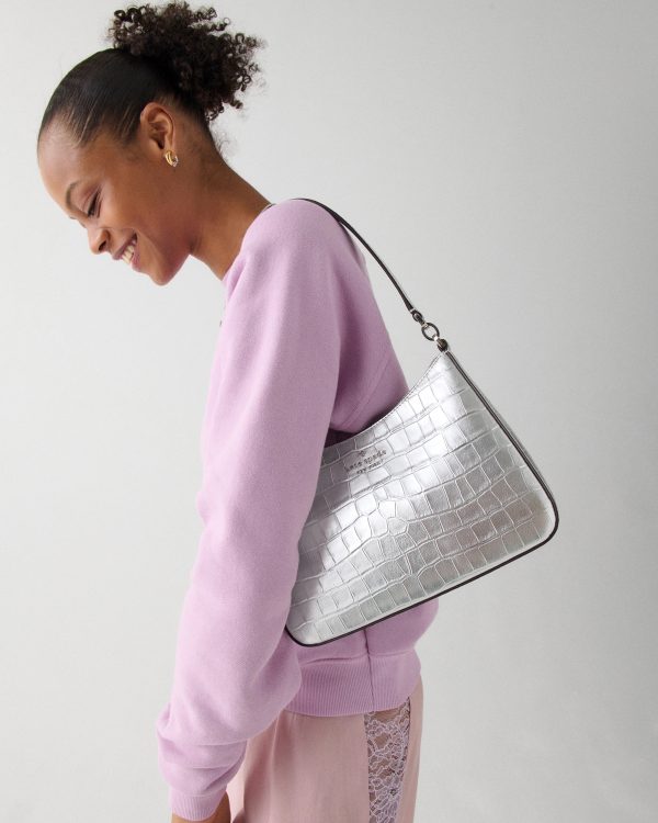 Kate Spade Margot Metallic Croc Embossed Medium Shoulder Bag