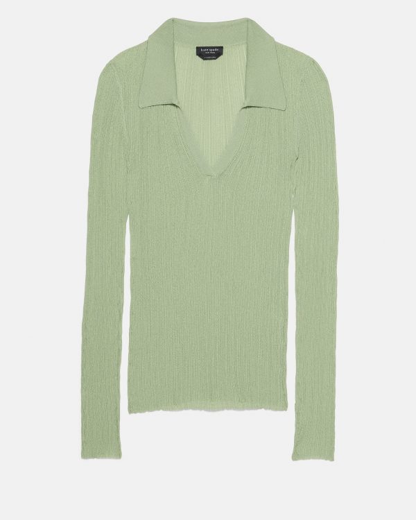 Kate Spade Sheer Long Sleeve Ribbed Polo