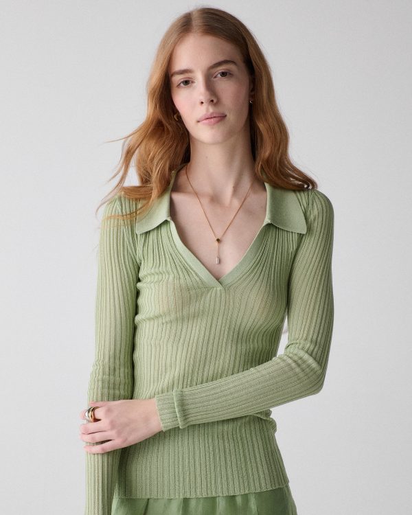 Kate Spade Sheer Long Sleeve Ribbed Polo