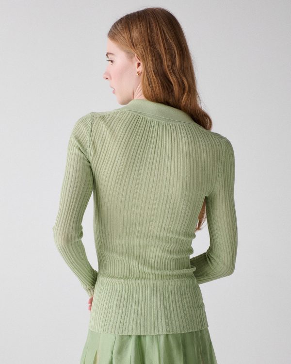Kate Spade Sheer Long Sleeve Ribbed Polo