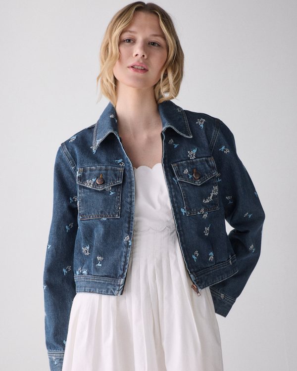 Kate Spade Vibrant Buds Embroidered Denim Jacket