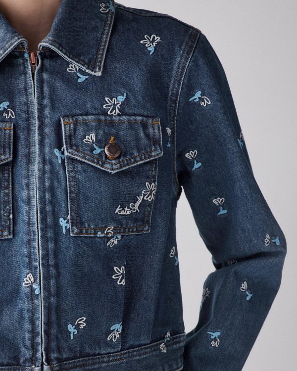 Kate Spade Vibrant Buds Embroidered Denim Jacket