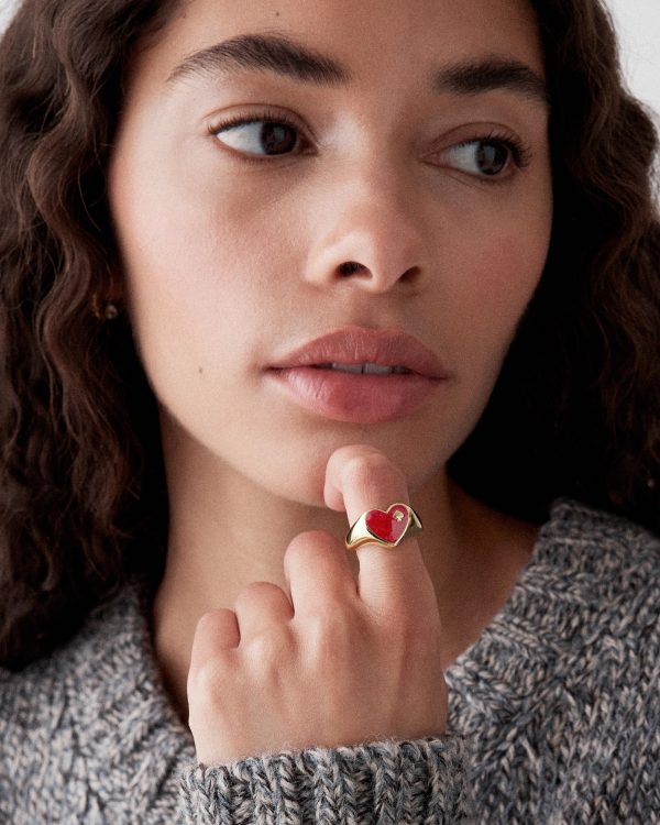 Kate Spade Heart And Spade Enamel Signet Ring