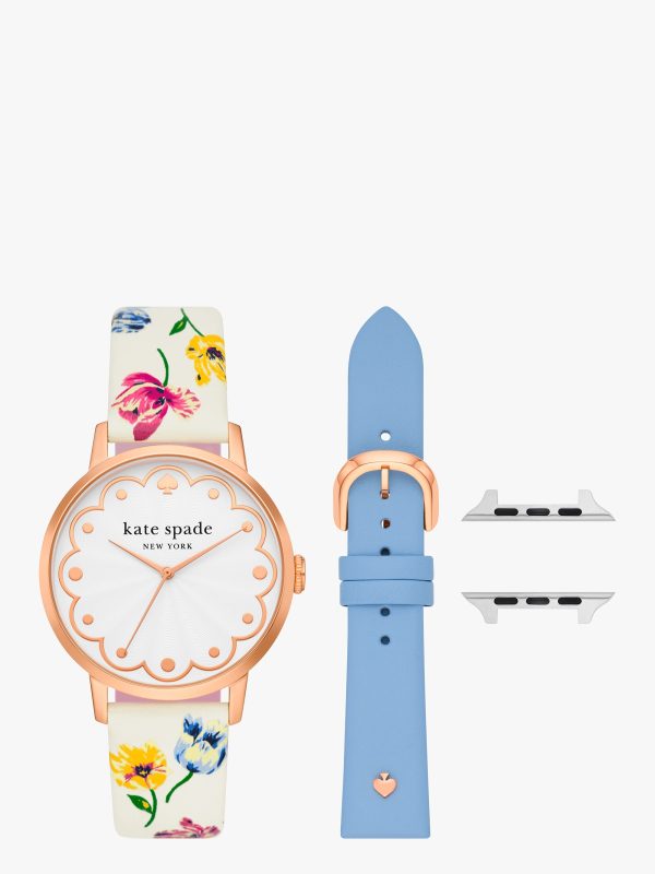 Kate Spade Floral Leather Cross Compatible 38/40/41mm Band Set For Apple Watch®