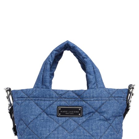 Marc Jacobs Denim Effect Quilted Mini Tote Bag in Denim Blue front view