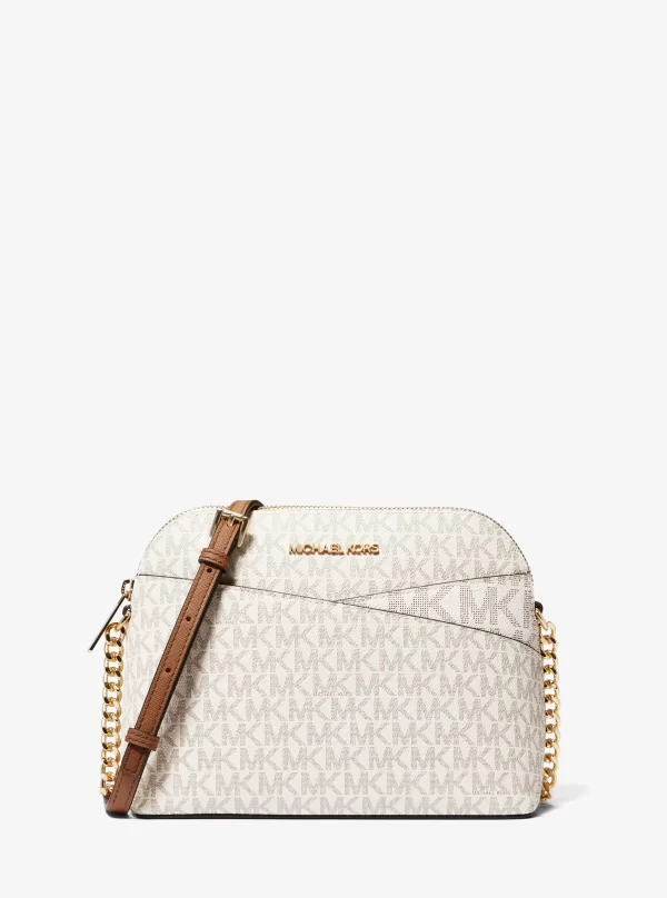 Michael Kors Jet Set Travel Medium Dome Crossbody Bag in Vanilla Signature Logo, view 1