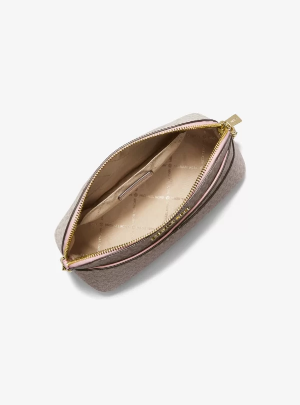 Michael Kors Jet Set Travel Medium Dome Crossbody Bag in Powder Blush Multi Signature Logo, view 2