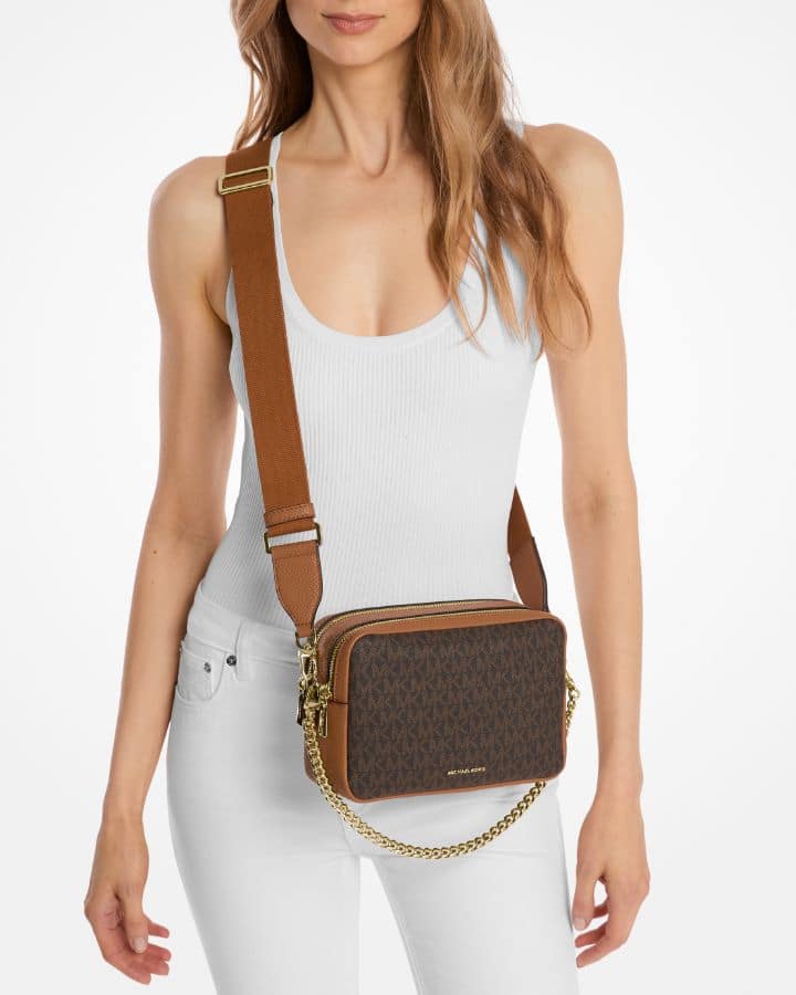 Michael Kors Bryant Medium Signature Logo Camera Crossbody Bag 32S5GYTC5B Vanilla Acorn gold tone 2025