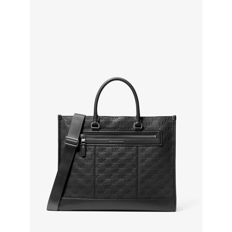 Michael Kors Jet Set Logo Embossed Leather Tote 33S6LJST4L black leather