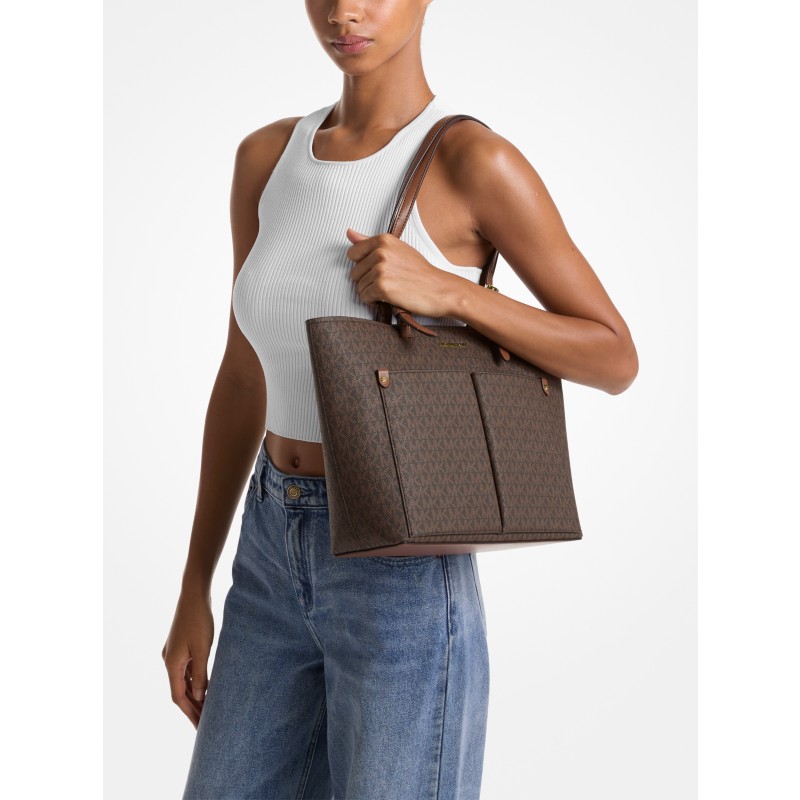 Michael Kors Jet Set Medium Tote neutral tan black current year