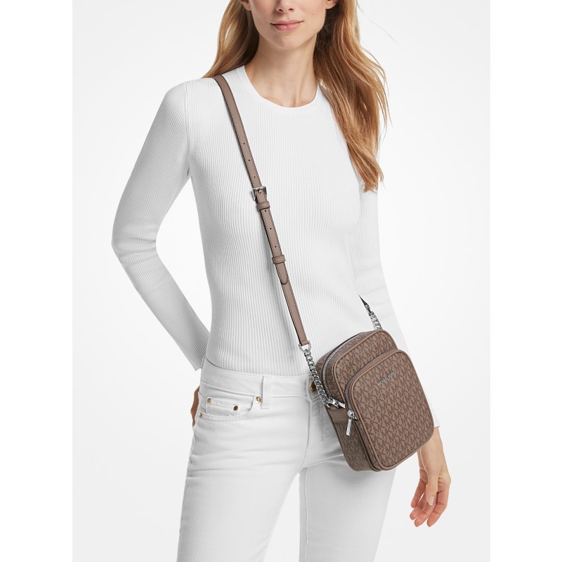 Michael Kors Jet Set Travel Crossbody signature coated canvas brown current year