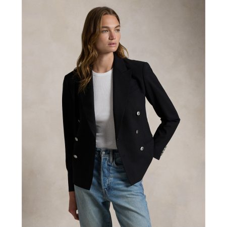 Ralph Lauren Double Breasted Stretch Wool Crop Blazer