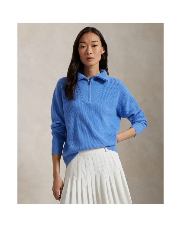 Ralph Lauren Rib Knit Cashmere Half Zip Sweater