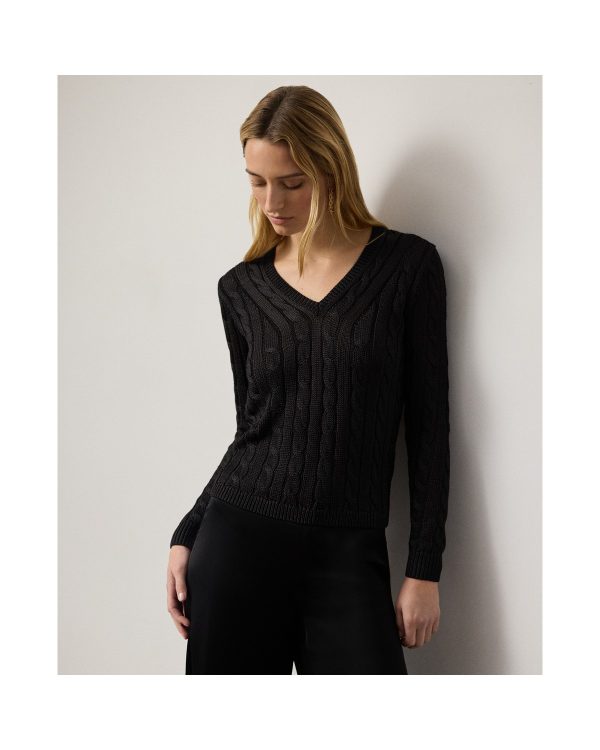 Ralph Lauren Cable-Knit Silk V-Neck Sweater