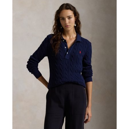 Ralph Lauren Cable Knit Cotton Long Sleeve Polo Shirt