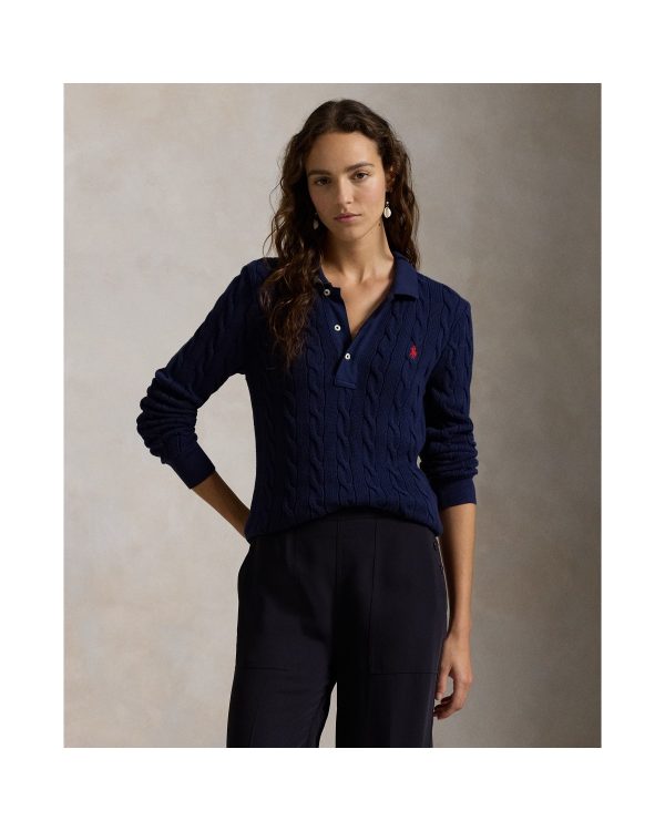 Ralph Lauren Cable Knit Cotton Long Sleeve Polo Shirt