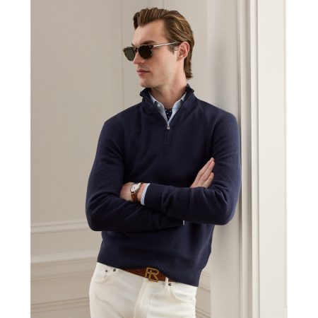 Polo Ralph Lauren Piqué Knit Wool Quarter Zip Sweater