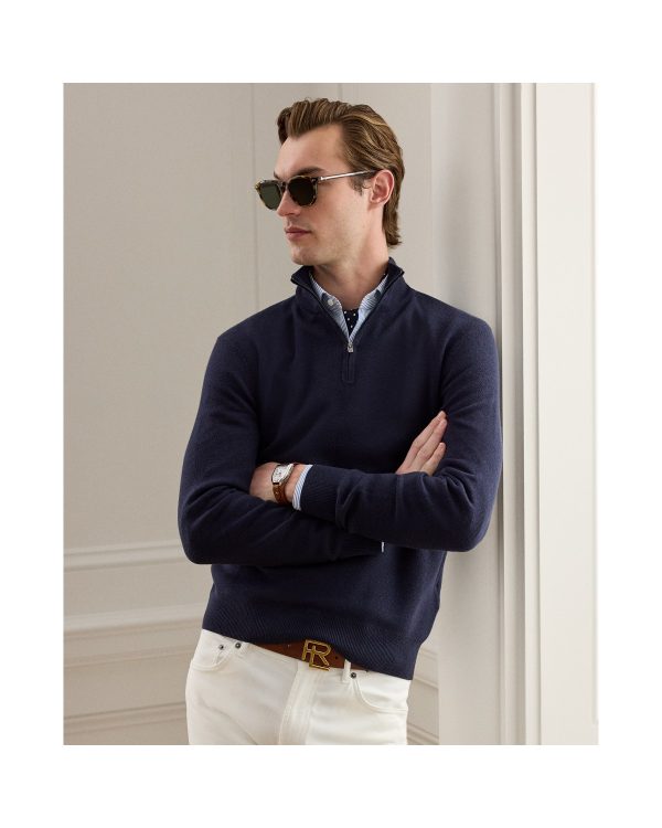 Polo Ralph Lauren Piqué Knit Wool Quarter Zip Sweater