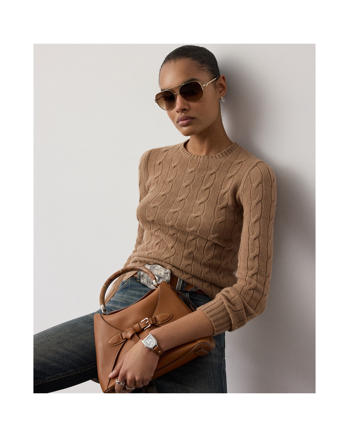 Ralph Lauren Cable-Knit Cashmere Crewneck Sweater