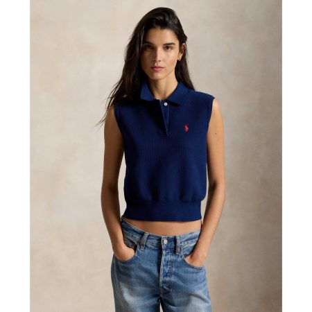 Ralph Lauren Cotton Cropped Sleeveless Polo Sweater