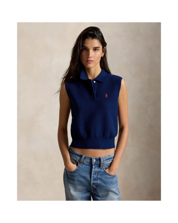 Ralph Lauren Cotton Cropped Sleeveless Polo Sweater