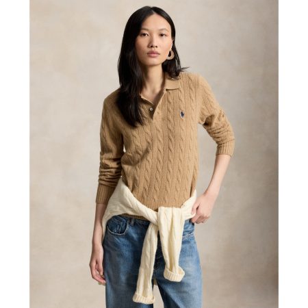 Ralph Lauren Cable-Knit Wool-Cashmere Polo Sweater