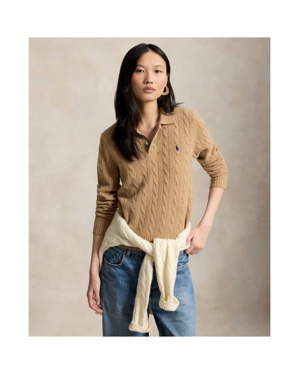 Ralph Lauren Cable-Knit Wool-Cashmere Polo Sweater