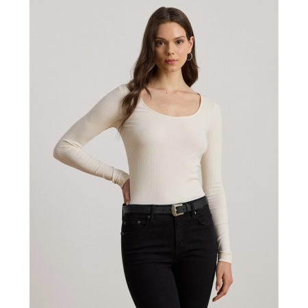 Ralph Lauren Rib-Knit Long-Sleeve Scoopneck Tee