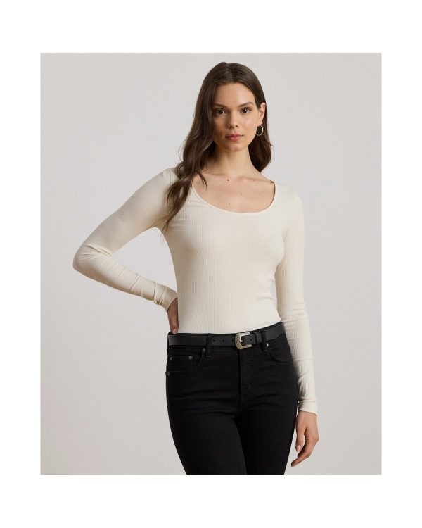 Ralph Lauren Rib-Knit Long-Sleeve Scoopneck Tee