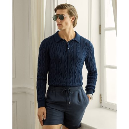 Polo Ralph Lauren Cable-Knit Cotton-Silk Polo Sweater