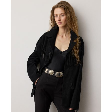 Ralph Lauren Perce Fringe Trim Lamb Suede Jacket